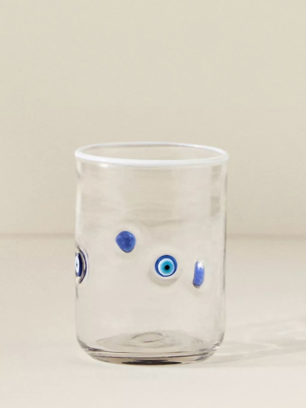Anthropologie 2 Icon Clear Juice Glasses with Accent Evil Eye